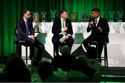 17 August 2018; Republic of Ireland Women's National Team manager Colin Bell, right, and Republic of Ireland manager Martin O'Neill are interviewed by Trevor Welch at the FAI Delegates Dinner & FAI Communications Awards at the Rochestown Park Hotel in Cork. Photo by Stephen McCarthy/Sportsfile