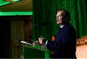 17 August 2018; David Martin, President of the Irish Football Association, speaking at the FAI Delegates Dinner & FAI Communications Awards at the Rochestown Park Hotel in Cork. Photo by Stephen McCarthy/Sportsfile