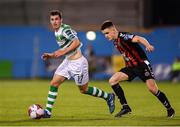 17 August 2018; Joel Coustrain of Shamrock Rovers in action against Daragh Leahy of Bohemians during the SSE Airtricity League Premier Division match between Shamrock Rovers and Bohemians at Tallaght Stadium in Dublin. Photo by Seb Daly/Sportsfile