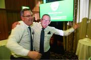 17 August 2018; Members of the Ballymackey Football Club, Tipperary, Eddie Ryan and Ciaran Tinkler, left, react to being announced the 2018 Club of the Year at the FAI Delegates Dinner & FAI Communications Awards at the Rochestown Park Hotel in Cork. Photo by Stephen McCarthy/Sportsfile