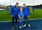 17 August 2018; Leinster mascot 10 year old Saoirse Campbell with Leinster players Josh van der Flier and Nick McCarthy prior to the Bank of Ireland Pre-season Friendly match between Leinster and Newcastle Falcons at Energia Park in Dublin. Photo by Ramsey Cardy/Sportsfile