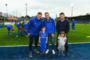 17 August 2018; Leinster mascot 6 year old Stephen Doran with Leinster players Josh van der Flier and Nick McCarthy prior to the Bank of Ireland Pre-season Friendly match between Leinster and Newcastle Falcons at Energia Park in Dublin. Photo by Ramsey Cardy/Sportsfile