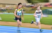 18 August 2018; Fergal O'Toole from Tullow Grange, Co.Carlow, left, competing in the U10 100m Boys event during day one of the Aldi Community Games August Festival at the University of Limerick in Limerick. Photo by Sam Barnes/Sportsfile