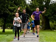 18 August 2018; Vhi ambassador and Olympian David Gillick pictured with participants at the Longford parkrun where Vhi hosted a special event to celebrate their partnership with parkrun Ireland. David was on hand to lead the warm up for parkrun participants before completing the 5km free event. Parkrunners enjoyed refreshments post event at the Vhi Relaxation Area where a physiotherapist took participants through a post event stretching routine.   parkrun in partnership with Vhi support local communities in organising free, weekly, timed 5k runs every Saturday at 9.30am.To register for a parkrun near you visit www.parkrun.ie. Photo by Seb Daly/Sportsfile