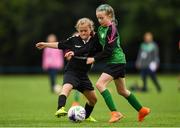 18 August 2018; Kaylagh Sweeney of Fanad, Co. Donegal in action against Eabha Brett of Kiltoom-Cam, Co. Roscommon competing in the Soccer 7 a side U12 event during day one of the Aldi Community Games August Festival at the University of Limerick in Limerick. Photo by Harry Murphy/Sportsfile