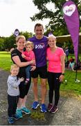 18 August 2018; Vhi ambassador and Olympian David Gillick with parkrun participants Genevieve McDermott and Karen Reilly, and Sean, age 4, and Ciara, age 2, at the Longford parkrun where Vhi hosted a special event to celebrate their partnership with parkrun Ireland. Vhi ambassador and Olympian David Gillick was on hand to lead the warm up for parkrun participants before completing the 5km free event. Parkrunners enjoyed refreshments post event at the Vhi Relaxation Area where a physiotherapist took participants through a post event stretching routine.   parkrun in partnership with Vhi support local communities in organising free, weekly, timed 5k runs every Saturday at 9.30am.To register for a parkrun near you visit www.parkrun.ie. Photo by Seb Daly/Sportsfile