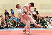 18 August 2018; Cathan Harrington of Glenflesk, Co.Kerry, right, and Dylan McGrath of Annaghdown, Co. Galway, competing in the Judo - 38kg U16 & O6 Boys event during day one of the Aldi Community Games August Festival at the University of Limerick in Limerick. Photo by Sam Barnes/Sportsfile