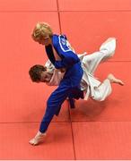 18 August 2018; Luke Nolan of Kilteely - Dromkeen - Garydoolis, Co. Limerick, left, and Cory Walker of Athenry, Co. Galway, competing in the Judo - 26kg U16 & O6 Boys event during day one of the Aldi Community Games August Festival at the University of Limerick in Limerick. Photo by Sam Barnes/Sportsfile