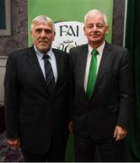 18 August 2018; Newly elected FAI Vice President Noel Fitzroy, left, and FAI Board Member Paraic Treanor, Chairman of Legal & Corporate Affairs Committee, following the Football Association of Ireland Annual General Meeting at the Rochestown Park Hotel in Cork. Photo by Stephen McCarthy/Sportsfile