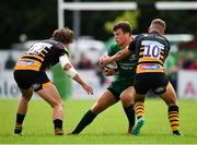 18 August 2018; Tom Farrell of Connacht is tackled by Michael Le Bourgeois, left, and Billy Searle of Wasps during the Pre-season Friendly match between Connacht and Wasps at Dubarry Park in Westmeath. Photo by Seb Daly/Sportsfile