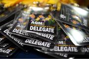 18 August 2018; Delegates badges prior to the Football Association of Ireland Annual General Meeting at the Rochestown Park Hotel in Cork. Photo by Stephen McCarthy/Sportsfile