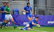 18 August 2018; Hugh O'Sullivan of Leinster scores his side's first try during the Pre-season Friendly match between Leinster Development and Coventry at Energia Park in Dublin. Photo by Brendan Moran/Sportsfile