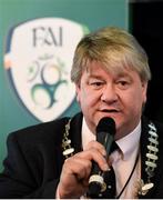 18 August 2018; Cllr. Patrick Gerard Murphy, Mayor of the County of Cork, speaking during the Football Association of Ireland Annual General Meeting at the Rochestown Park Hotel in Cork. Photo by Stephen McCarthy/Sportsfile