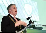18 August 2018; Cllr. Mick Finn, Lord Mayor of Cork, speaking during the Football Association of Ireland Annual General Meeting at the Rochestown Park Hotel in Cork. Photo by Stephen McCarthy/Sportsfile