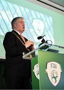 18 August 2018; Cllr. Mick Finn, Lord Mayor of Cork, speaking during the Football Association of Ireland Annual General Meeting at the Rochestown Park Hotel in Cork. Photo by Stephen McCarthy/Sportsfile