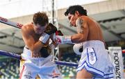18 August 2018; Isaac Lowe, left, in action against Jose Hernandez during their featherweight bout at Windsor Park in Belfast. Photo by Ramsey Cardy/Sportsfile