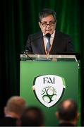 18 August 2018; Fernando Gomes, President of the Portugese FA, speaking during the Football Association of Ireland Annual General Meeting at the Rochestown Park Hotel in Cork. Photo by Stephen McCarthy/Sportsfile