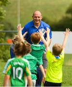 18 August 2018; Irish Rugby Captain and Glenisk ambassador Rory Best is pictured at an exclusive Glenisk Rugby Training Camp in De La Salle RFC with 100 lucky competition winners aged between 7 and 12 years. The camp, hosted by Glenisk, Official Yoghurt of Irish Rugby, was designed to encourage children to make new friends, develop their rugby skills and learn about the best foods for their growing bodies with advice from IRFU Performance Nutritionist Marcus Shortall. Pictured at the event is Rory Best interacting with young players during the camp at De La Salle Palmerstown RFC, Dublin. Photo by Eóin Noonan/Sportsfile