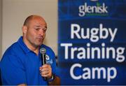 18 August 2018; Irish Rugby Captain and Glenisk ambassador Rory Best is pictured at an exclusive Glenisk Rugby Training Camp in De La Salle RFC with 100 lucky competition winners aged between 7 and 12 years. The camp, hosted by Glenisk, Official Yoghurt of Irish Rugby, was designed to encourage children to make new friends, develop their rugby skills and learn about the best foods for their growing bodies with advice from IRFU Performance Nutritionist Marcus Shortall. Pictured at the event is Rory Best during a Q&A session with young players during the camp at De La Salle Palmerstown RFC, Dublin. Photo by Eóin Noonan/Sportsfile