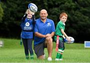 18 August 2018; Irish Rugby Captain and Glenisk ambassador Rory Best is pictured at an exclusive Glenisk Rugby Training Camp in De La Salle RFC with 100 lucky competition winners aged between 7 and 12 years. The camp, hosted by Glenisk, Official Yoghurt of Irish Rugby, was designed to encourage children to make new friends, develop their rugby skills and learn about the best foods for their growing bodies with advice from IRFU Performance Nutritionist Marcus Shortall. Pictured at the event is Rory Best Shauna Williams, age 8 from Delvin, Westmeath and Aaron McDermott, age 7, from Blanchardstown, Dublin during the camp at De La Salle Palmerstown RFC, Dublin. Photo by Eóin Noonan/Sportsfile