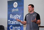 18 August 2018; Irish Rugby Captain and Glenisk ambassador Rory Best is pictured at an exclusive Glenisk Rugby Training Camp in De La Salle RFC with 100 lucky competition winners aged between 7 and 12 years. The camp, hosted by Glenisk, Official Yoghurt of Irish Rugby, was designed to encourage children to make new friends, develop their rugby skills and learn about the best foods for their growing bodies with advice from IRFU Performance Nutritionist Marcus Shortall. Pictured at the event is IRFU Performance Nutritionist Marcus Shortall speaking to young players ahead of the camp at De La Salle Palmerstown RFC, Dublin. Photo by Eóin Noonan/Sportsfile