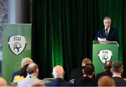 18 August 2018; John Delaney, CEO, Football Association of Ireland, speaking during the Football Association of Ireland Annual General Meeting at the Rochestown Park Hotel in Cork. Photo by Stephen McCarthy/Sportsfile
