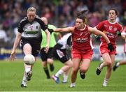 18 August 2018; Stephanie O'Reilly of Sligo in action against Caoileann Conway of Tyrone during the 2018 TG4 All-Ireland Ladies Intermediate Football Championship semi-final match between Sligo and Tyrone at Fr. Tierney Park in Donegal. Photo by Oliver McVeigh/Sportsfile