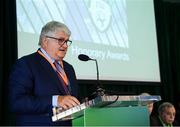 18 August 2018; Newly elected FAI Honorary Life President Denis O'Brien speaking during the Football Association of Ireland Annual General Meeting at the Rochestown Park Hotel in Cork. Photo by Stephen McCarthy/Sportsfile