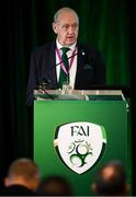 18 August 2018; FAI Board Member Eddie Murray, Honorary Treasurer, speaking during the Football Association of Ireland Annual General Meeting at the Rochestown Park Hotel in Cork. Photo by Stephen McCarthy/Sportsfile