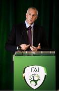 18 August 2018; Declan Conroy, Project Leader, UEFA EURO 2020, Dublin, speaking during the Football Association of Ireland Annual General Meeting at the Rochestown Park Hotel in Cork. Photo by Stephen McCarthy/Sportsfile