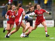 18 August 2018; Laura Ann Laffey of Sligo in action against Slaine O'Carroll and Emma Brennan of Tyrone during the 2018 TG4 All-Ireland Ladies Intermediate Football Championship semi-final match between Sligo and Tyrone at Fr. Tierney Park in Donegal. Photo by Oliver McVeigh/Sportsfile