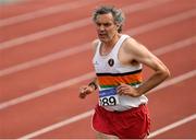 18 August 2018; Tony O'Brien of St. Finbarrs A.C., Co Cork, M55, competing in the 5000m event during the Irish Life Health National Track & Field Masters Championships at Tullamore Harriers Stadium in Offaly. Photo by Piaras Ó Mídheach/Sportsfile