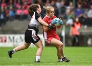 18 August 2018; Neamh Woods of Tyrone in action against Michelle McNamara of Sligo during the 2018 TG4 All-Ireland Ladies Intermediate Football Championship semi-final match between Sligo and Tyrone at Fr. Tierney Park in Donegal. Photo by Oliver McVeigh/Sportsfile