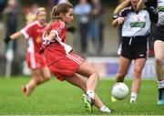 18 August 2018; Emma Jane Gervin of Tyrone shoots to score her side's second goal during the 2018 TG4 All-Ireland Ladies Intermediate Football Championship semi-final match between Sligo and Tyrone at Fr. Tierney Park in Donegal. Photo by Oliver McVeigh/Sportsfile