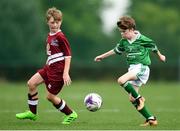 18 August 2018; James Hagan of Clonguish, Co. Longford   in action against Trent Slattery of Clarinbridge, Co. Galway competing in the Soccer Outdoor U12 Final event during day one of the Aldi Community Games August Festival at the University of Limerick in Limerick. Photo by Harry Murphy/Sportsfile