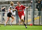 18 August 2018; Chloe McCaffrey of Tyrone celebrates after scoring her side's third goal in the closing minutes during the 2018 TG4 All-Ireland Ladies Intermediate Football Championship semi-final match between Sligo and Tyrone at Fr. Tierney Park in Donegal. Photo by Oliver McVeigh/Sportsfile