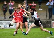 18 August 2018; Chloe McCaffrey of Tyrone in action against Aoife Morrisroe of Sligo during the 2018 TG4 All-Ireland Ladies Intermediate Football Championship semi-final match between Sligo and Tyrone at Fr. Tierney Park in Donegal. Photo by Oliver McVeigh/Sportsfile