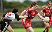 18 August 2018; Niamh O'Neill of Tyrone in action against Aoife Morrisroe of Sligo during the 2018 TG4 All-Ireland Ladies Intermediate Football Championship semi-final match between Sligo and Tyrone at Fr. Tierney Park in Donegal. Photo by Oliver McVeigh/Sportsfile