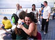 18 August 2018; Nicole Turner of Ireland, right, is congratulated by team mate Ailbhe Kelly after finishing in second place in the final of the Women's 50m Butterfly S6 event during day six of the World Para Swimming Allianz European Championships at the Sport Ireland National Aquatic Centre in Blanchardstown, Dublin. Photo by David Fitzgerald/Sportsfile