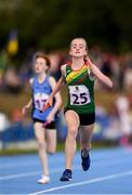 18 August 2018; Leila Colfer of Rathvilly, Co. Carlow, competing in the Relay 4x100m U12 & O10 Girls event during day one of the Aldi Community Games August Festival at the University of Limerick in Limerick. Photo by Sam Barnes/Sportsfile