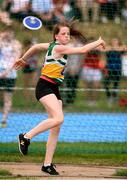 18 August 2018; Emma Bergin of Shinrone - Coolderry, Co. Offaly, competing in the Discus U16 & O14 Girls event during day one of the Aldi Community Games August Festival at the University of Limerick in Limerick. Photo by Sam Barnes/Sportsfile
