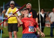 18 August 2018; Jerry O'Connell of Limerick Country Club A.C, M70, competing in the Javelin event during the Irish Life Health National Track & Field Masters Championships at Tullamore Harriers Stadium in Offaly. Photo by Piaras Ó Mídheach/Sportsfile