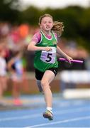 18 August 2018; Freya Wiegand of Regional, Co. Limerick, competing in the Relay 4x100m U12 & O10 Girls event during day one of the Aldi Community Games August Festival at the University of Limerick in Limerick. Photo by Sam Barnes/Sportsfile