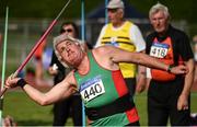 18 August 2018; Martin Peyton of Mayo A.C., M65, competing in the Javelin event during the Irish Life Health National Track & Field Masters Championships at Tullamore Harriers Stadium in Offaly. Photo by Piaras Ó Mídheach/Sportsfile