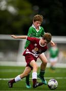 18 August 2018; Steven Jennings of Clarinbridge, Co. Galway, in action against Cormac Flynn of Clonguish, Co. Longford, competing in the Soccer Outdoor U12 Final event during day one of the Aldi Community Games August Festival at the University of Limerick in Limerick. Photo by Harry Murphy/Sportsfile