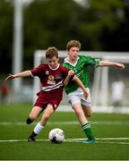 18 August 2018; Steven Jennings of Clarinbridge, Co. Galway, in action against Cormac Flynn of Clonguish, Co. Longford, competing in the Soccer Outdoor U12 Final event during day one of the Aldi Community Games August Festival at the University of Limerick in Limerick. Photo by Harry Murphy/Sportsfile