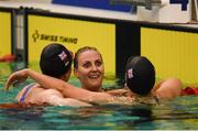 18 August 2018; Jessica Applegate, centre, is congratulated by Louise Fiddes, right, and Bethany Firth of Great Britain after the final of the Women's 100m Butterfly S14 event during day six of the World Para Swimming Allianz European Championships at the Sport Ireland National Aquatic Centre in Blanchardstown, Dublin. Photo by David Fitzgerald/Sportsfile