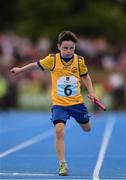 18 August 2018; Darren Moroney of Ennis St Johns, Co.Clare, competing in the Relay 4x100m U12 & O10 Boys event during day one of the Aldi Community Games August Festival at the University of Limerick in Limerick. Photo by Sam Barnes/Sportsfile