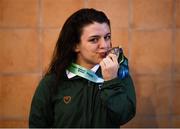 18 August 2018; Nicole Turner of Ireland celebrates with her silver medal after finishing in second place in the final of the Women's 50m Butterfly S6 event during day six of the World Para Swimming Allianz European Championships at the Sport Ireland National Aquatic Centre in Blanchardstown, Dublin. Photo by David Fitzgerald/Sportsfile
