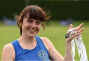 18 August 2018; Karen O'Donnell of Olympian Youth A.C., Co Derry, W35, with her medals; Silver 200m event, Bronze 100m event, Bronze 400m event, and Bronze for the Javelin event, during the Irish Life Health National Track & Field Masters Championships at Tullamore Harriers Stadium in Offaly. Photo by Piaras Ó Mídheach/Sportsfile